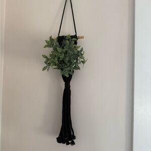 Black Macrame Plant Hanger with Greenery